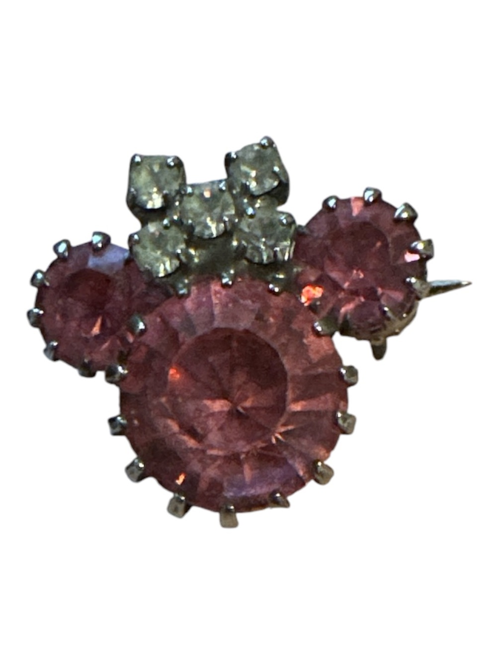 Vintage Disney Minnie Mouse Rhinestone Brooch Pin Pink Silver Tone 1980s